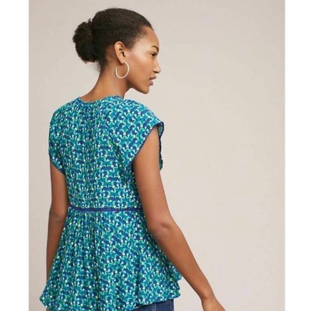 Anthropologie Blue Treme Tassel Tie Front Blouse NWT Size SP - Picture 5 of 6